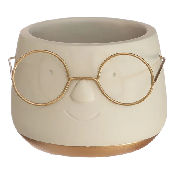Blumenübertöpfe "Frieda" aus Keramik mit Brille mit Goldrand