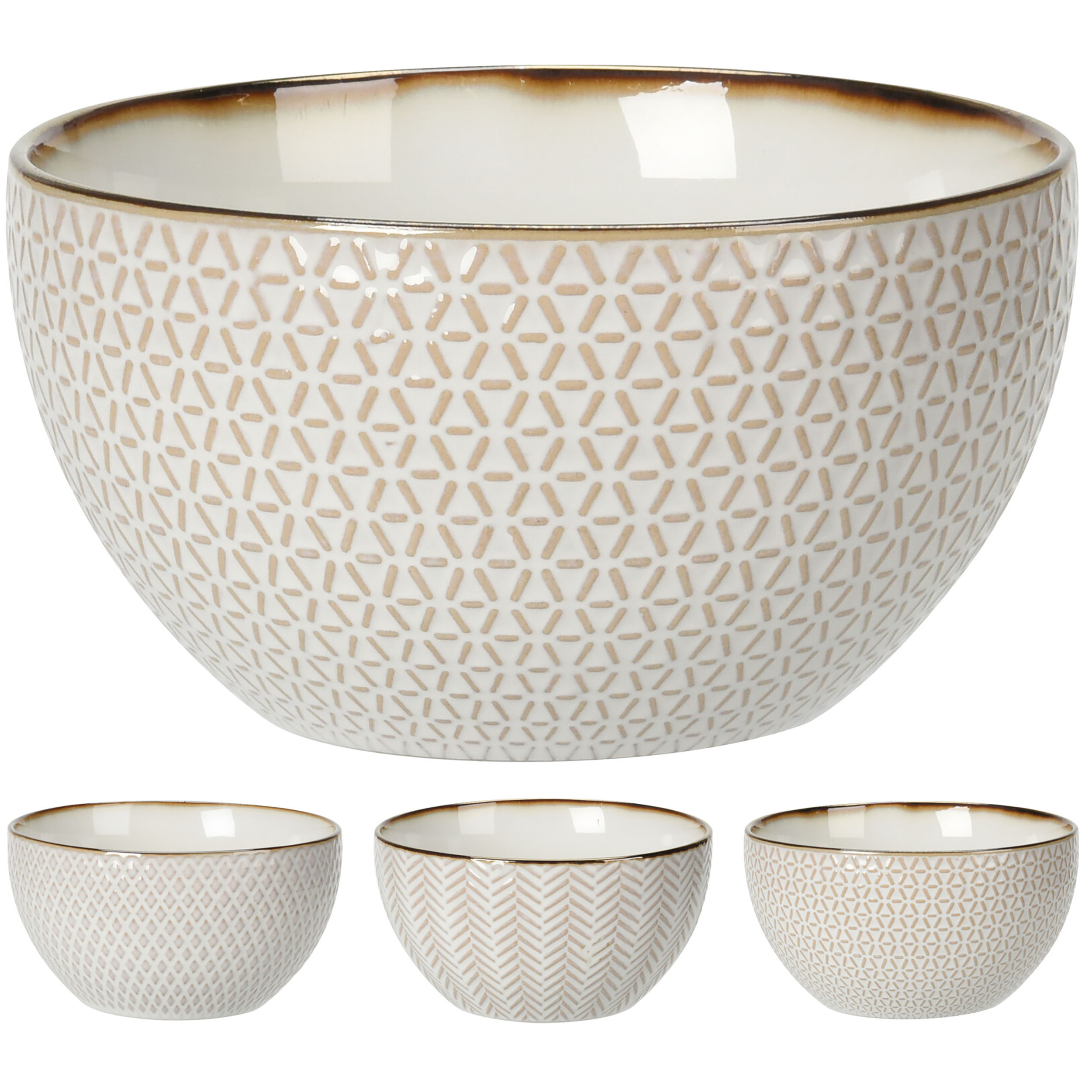 Q80000400_ 4-tlg. Set Schalen aus Porzellan in vier Design sortiert 680 ml