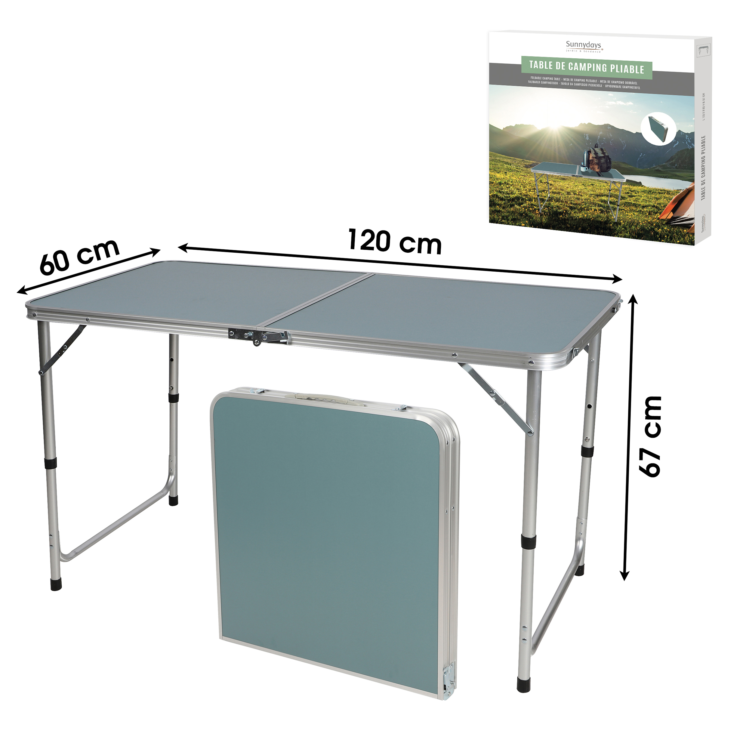 Großer Camping-Tisch zusammenklappbar mit Tragegriff 120 x 60 x 67 cm