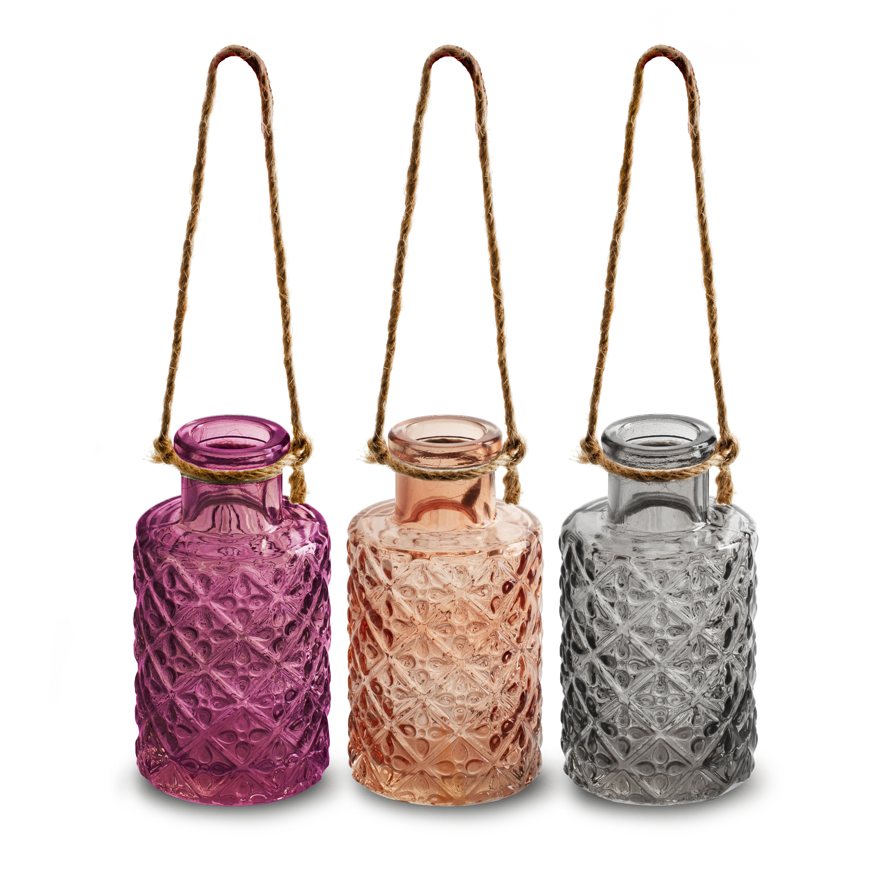 6 x kleine Windlichter oder Vasen, 3 Farben sortiert