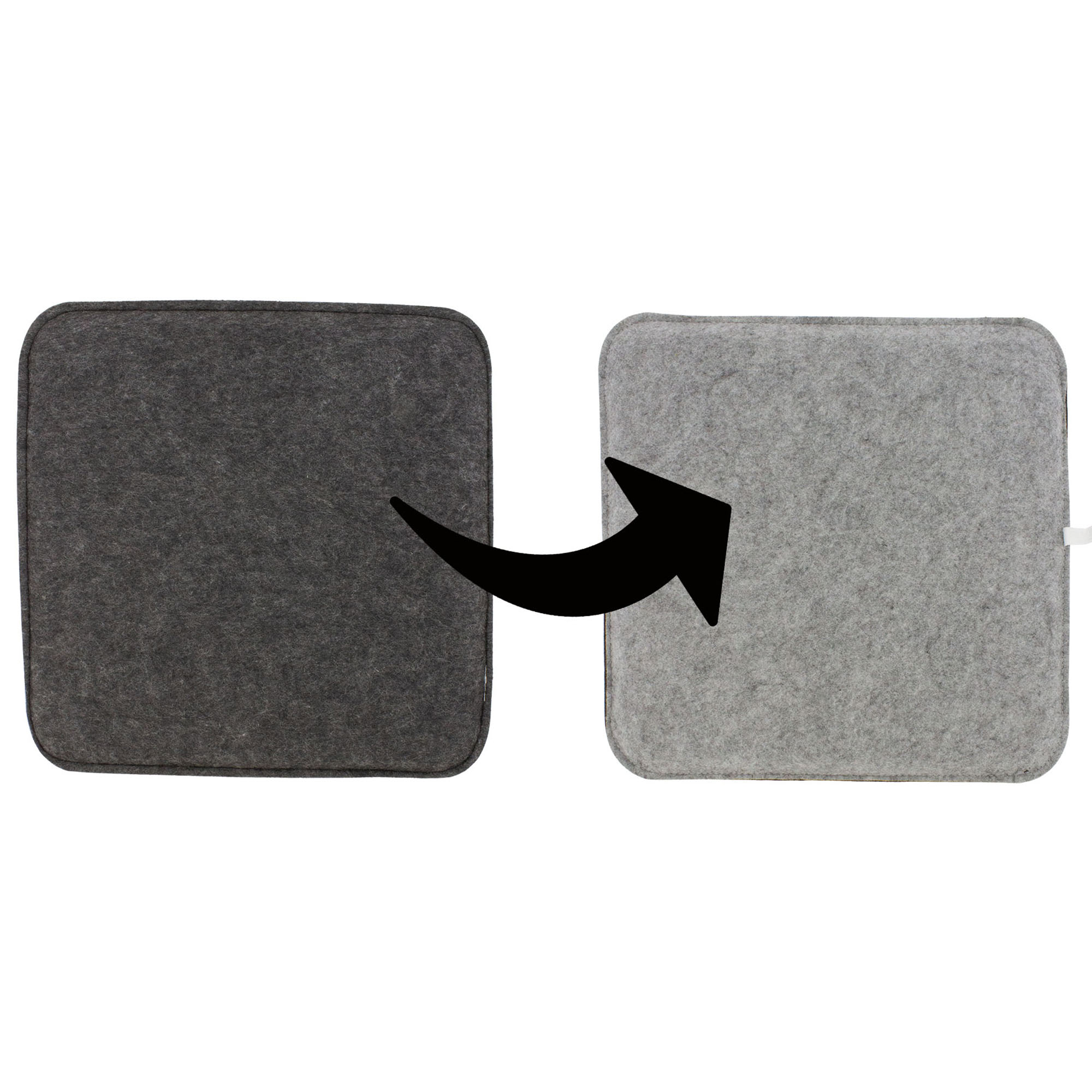 Sitzkissen aus Filz in runder oder eckiger Optik, wendbar hellgrau/anthrazit