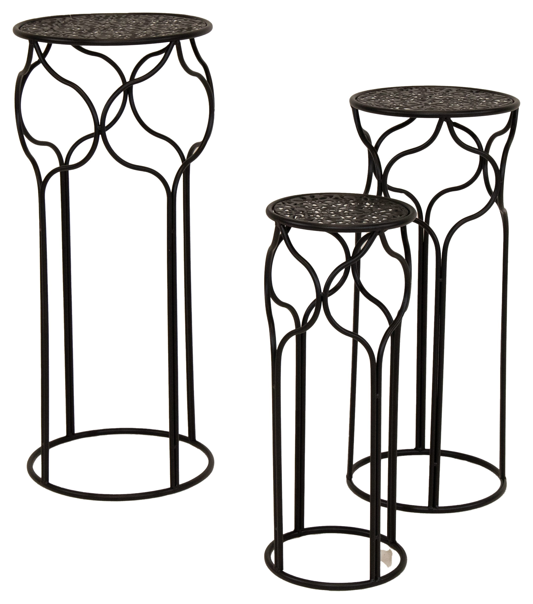 Blumenständer rund aus Metall, schwarz - H 50/60/70 cm