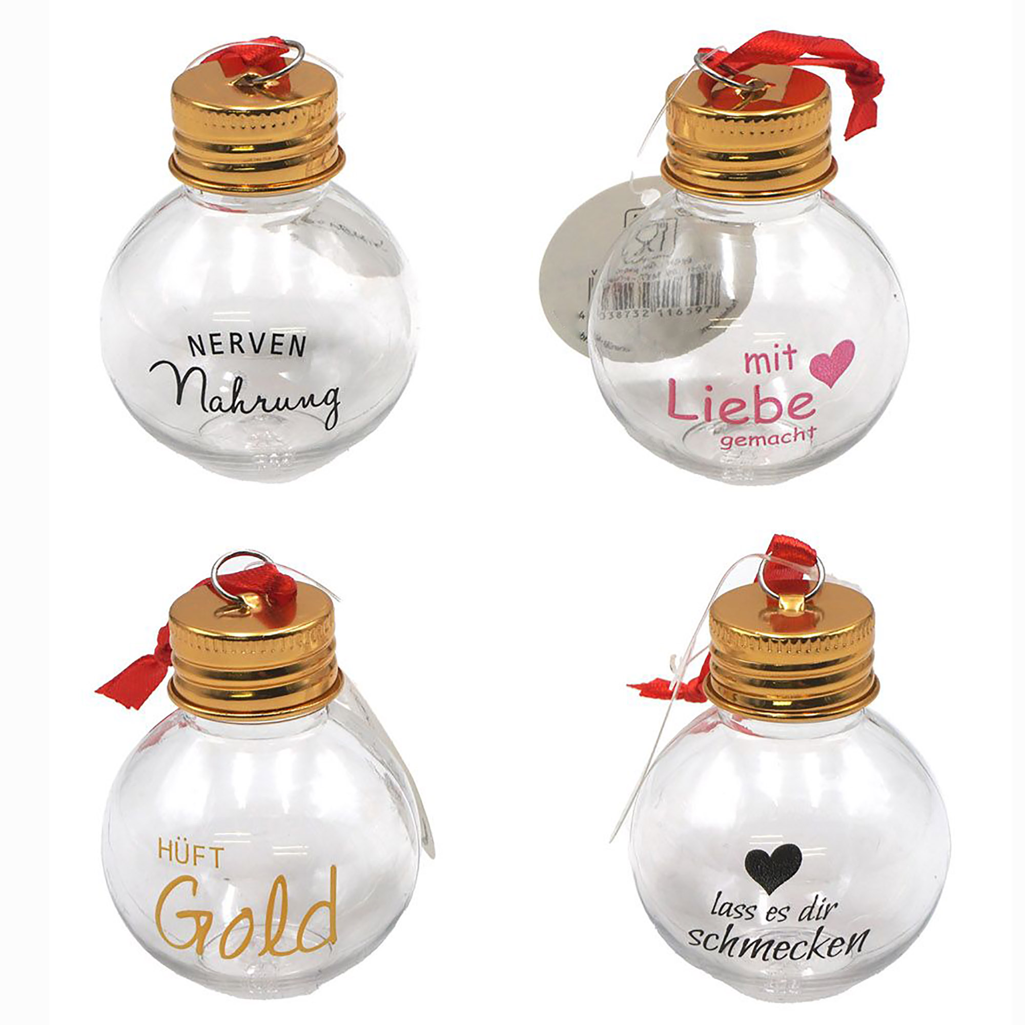 11659NliyCBzYgcta6 8-tlg. Set Likör-Weihnachtskugeln mit Spruch 50 ml