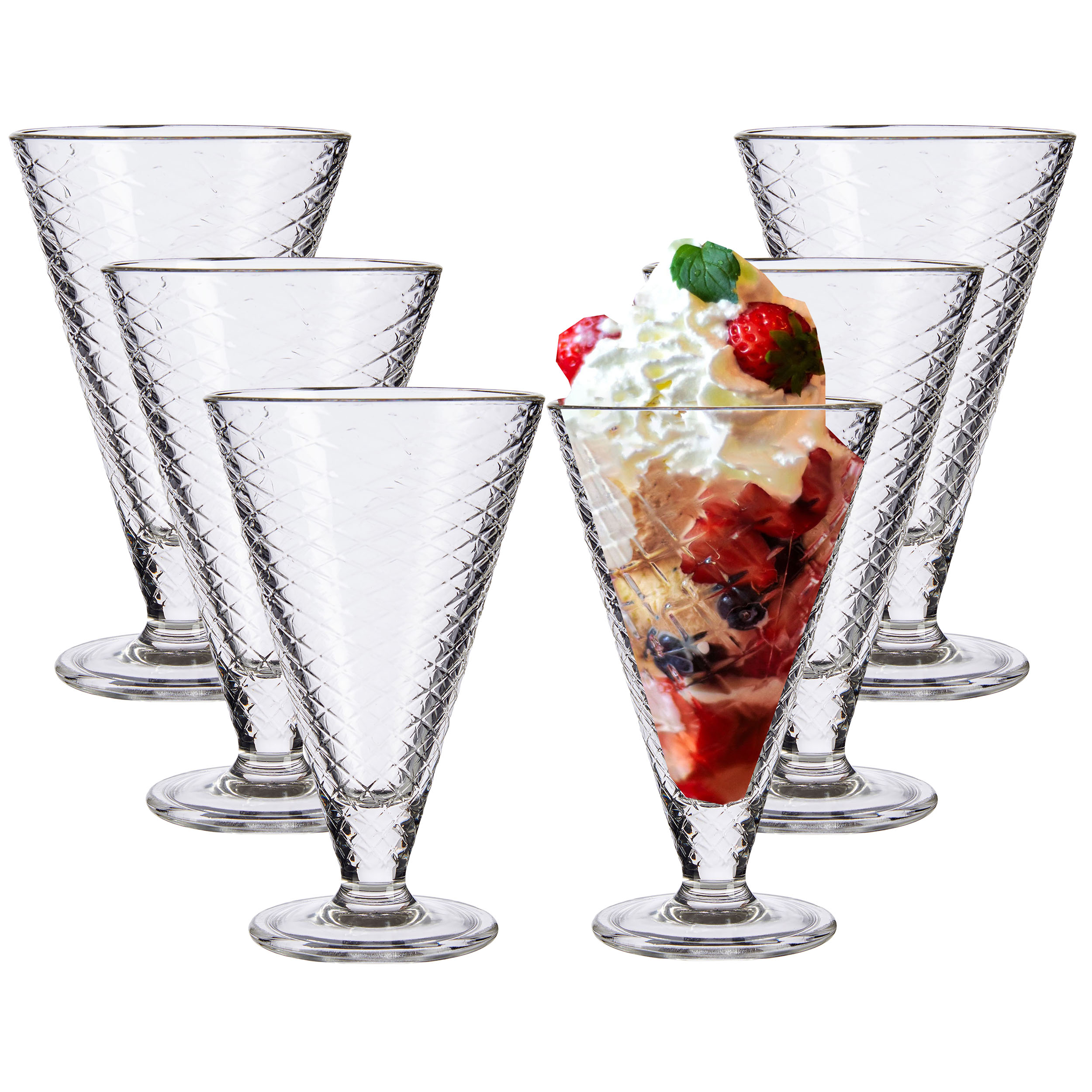 78249_-6er2 6-tlg. Set Eisbecher / Dessertschalen in Kelchform aus Glas mit Fuß 340 ml