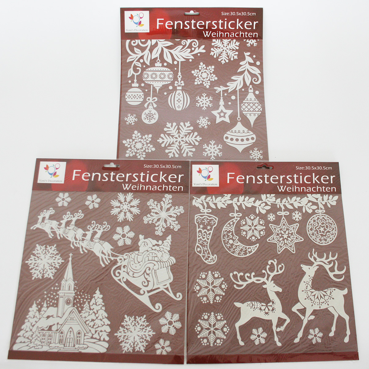 76860_058621e3e08949 Fenstersticker "Weihnachten" 3 Bögen 30,5 x 30,5 cm