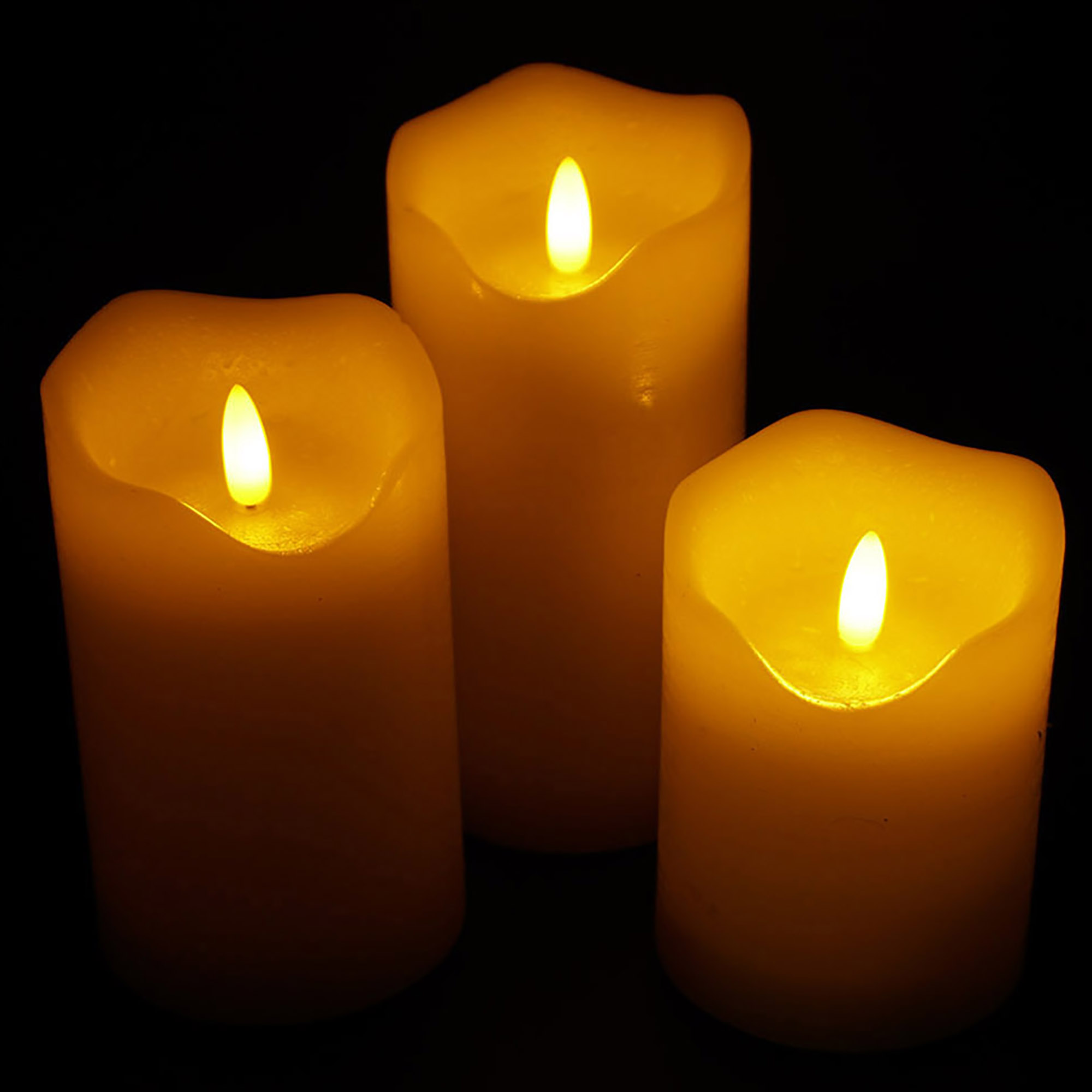 01200__ 3er Set Flammenlose Echtwachskerzen mit Timer und Fernbedienung