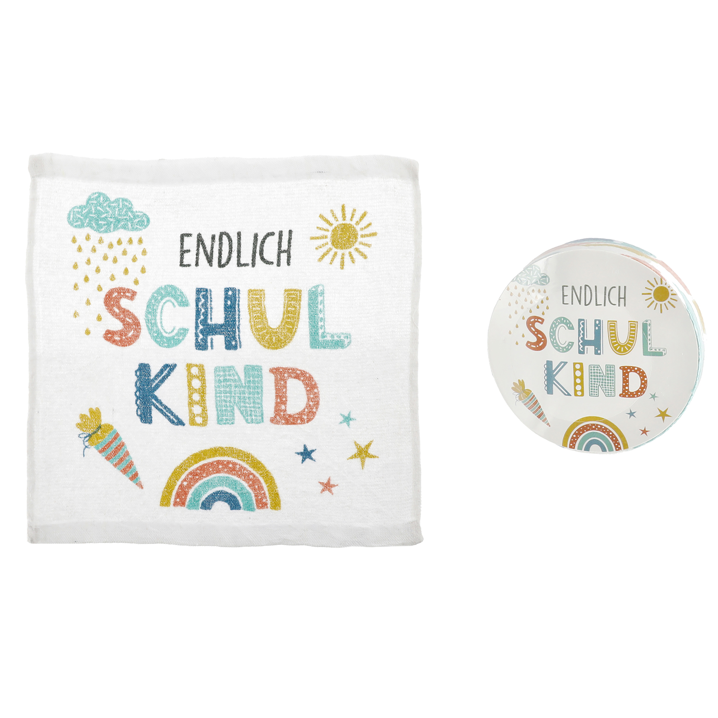 Magisches Handtuch "Endlich Schulkind" 30 x 30 cm - Baumwolle