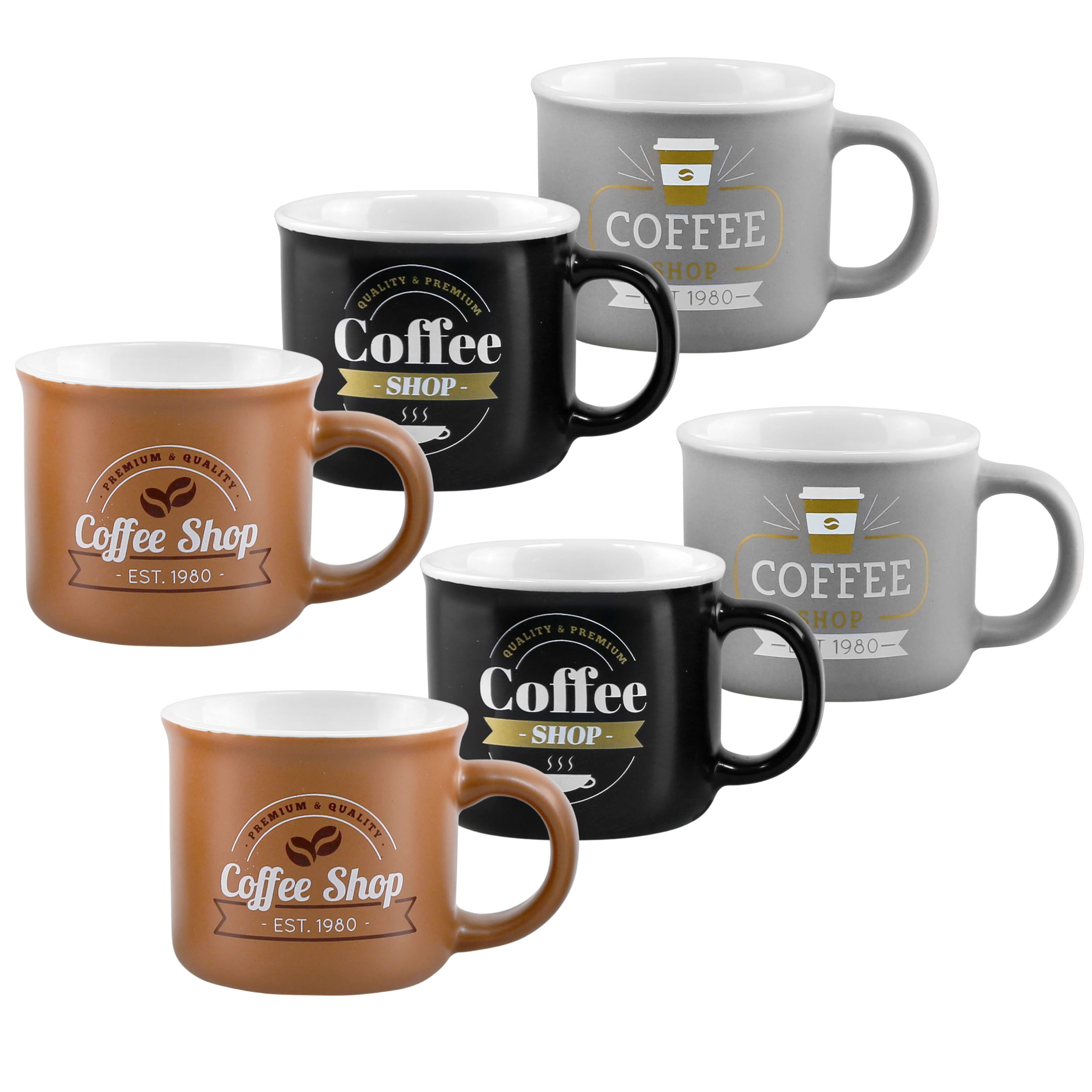 5135471-6er 6-tlg. Set Espressotassen mit Henkel im Vintage-Look 90 ml