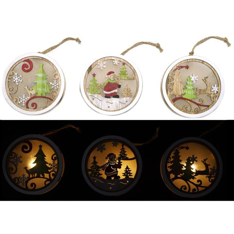 Nostalgische Weihnachtshänger aus Holz mit LED zum Hängen