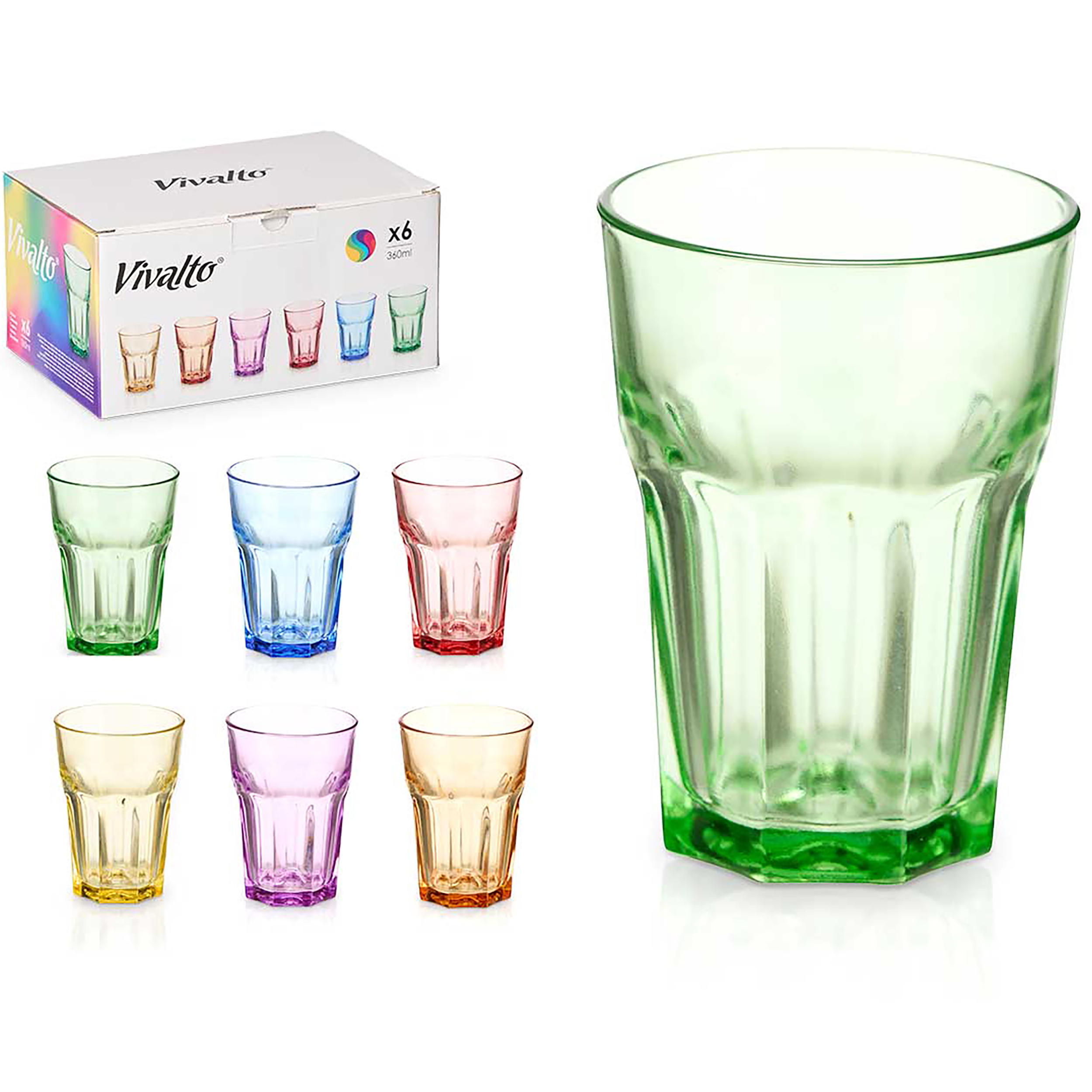 76757-170482060-Kopie 6 x Trinkgläser aus buntem Glas 340 ml - H 12 cm