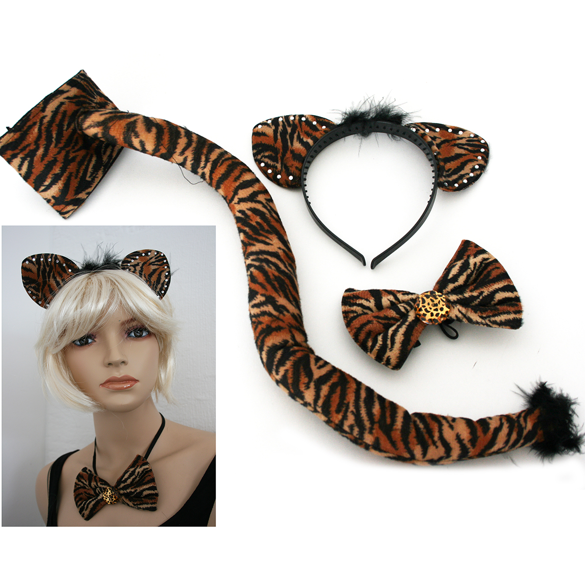 95789-1_058621efba69ba 3-tlg. Verkleidungsset "Tiger" mit Strass und Federn