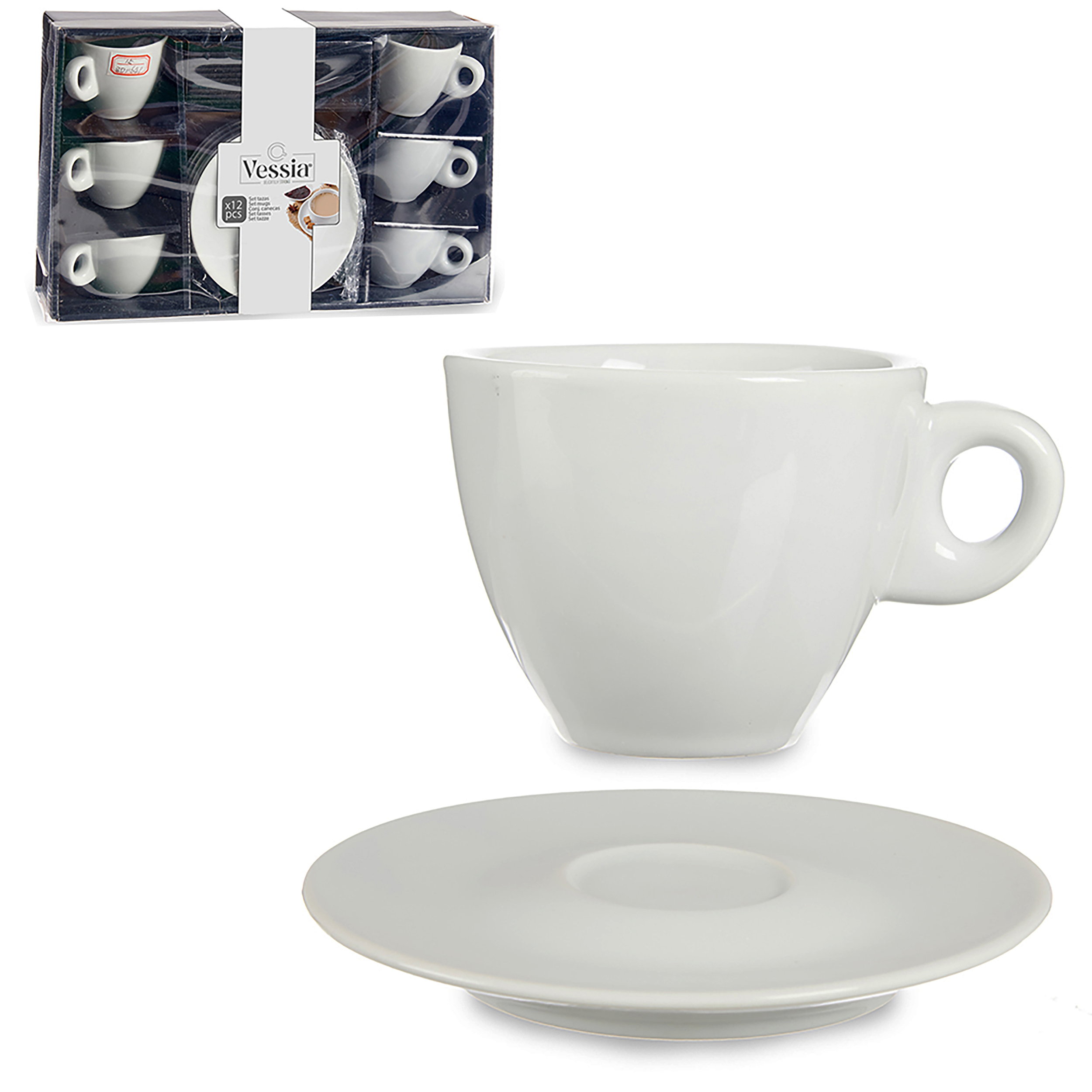 90449_AR 12-tlg. Set Kaffeetassen mit Unterteller aus Porzellan 150 ml