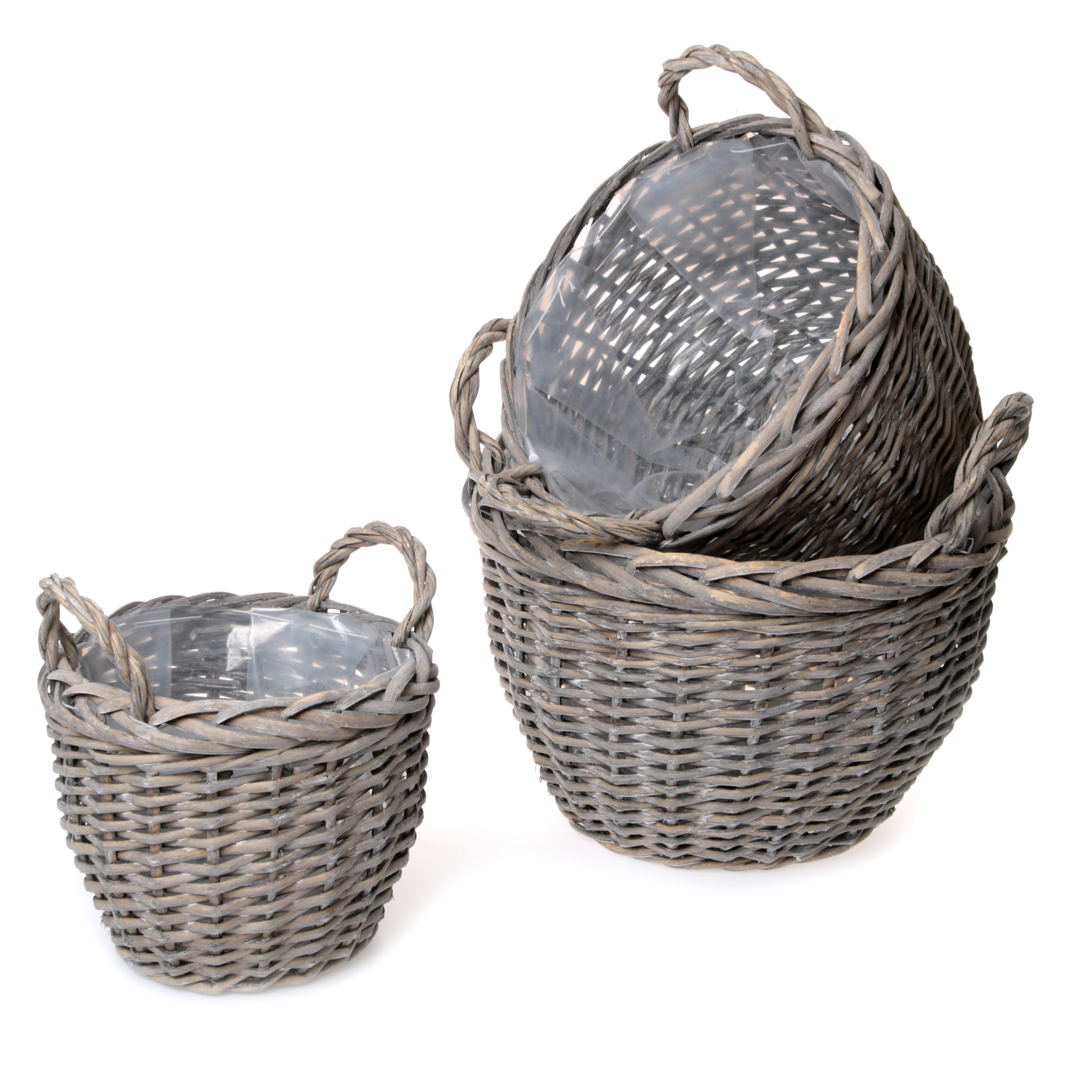 Pflanzkorb aus Weide mit Henkel und Innenfolie - H 16/19/22 cm (3 Größen)