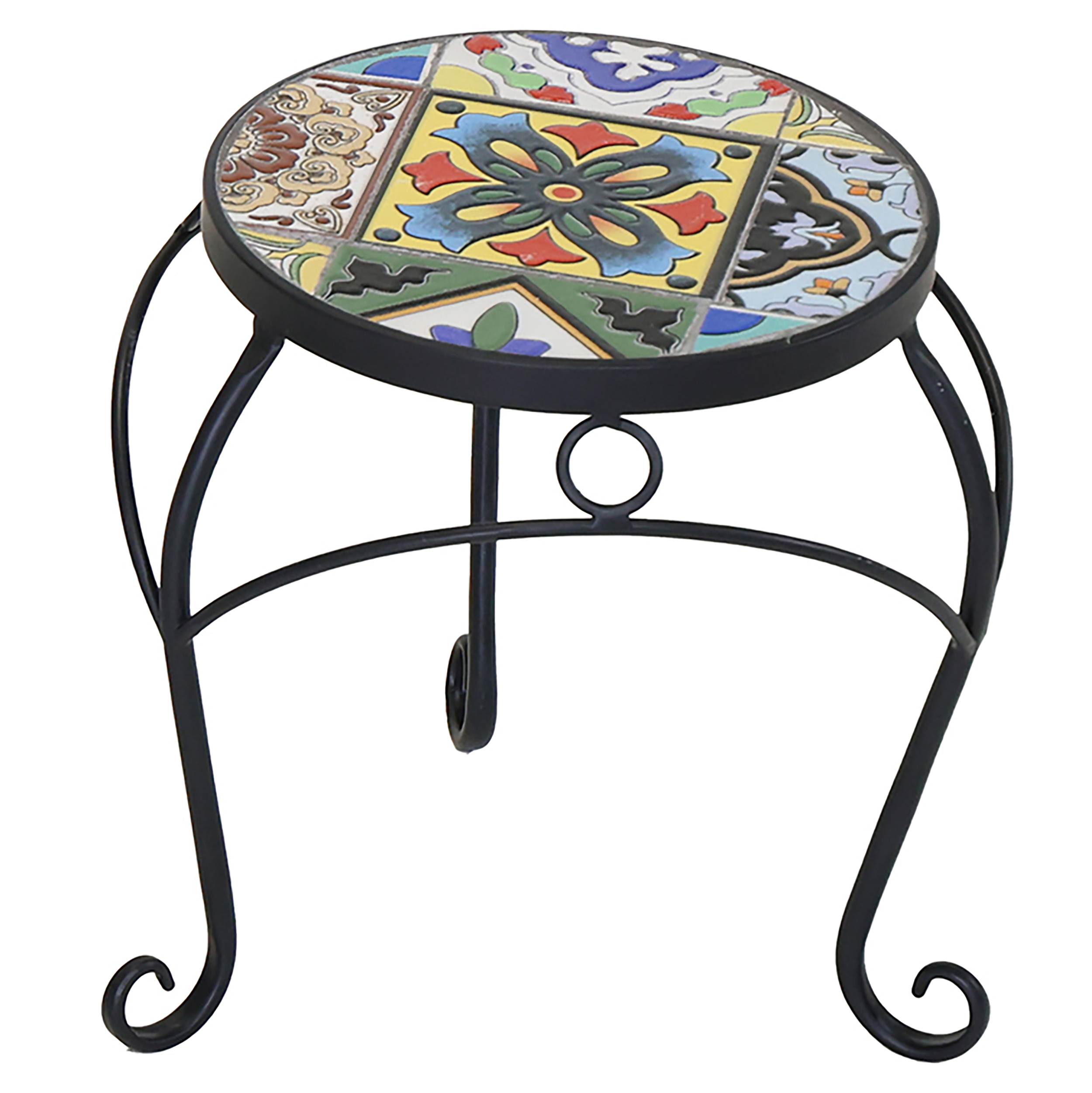 132484-klein Blumenhocker "Malaga" aus Metall mit Mosaik-Keramikfliesen