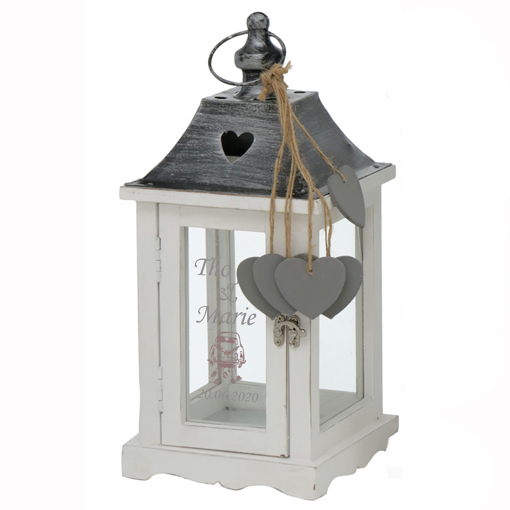 Laterne "Venezia" aus Tannenholz - weiß-braun - H 40 + 55 cm