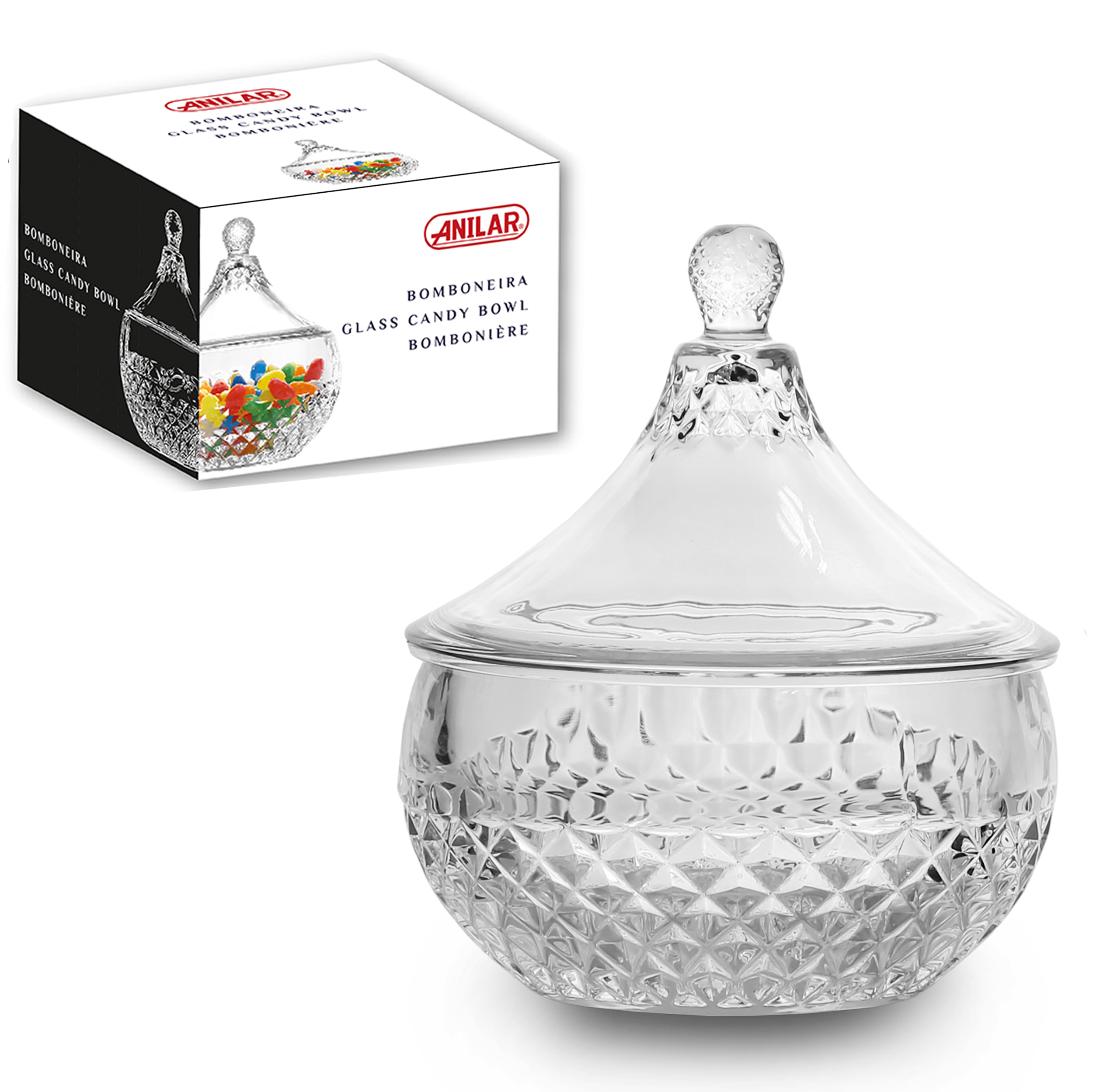2115806 Stilvolle Glasschale mit Deckel H 14 cm