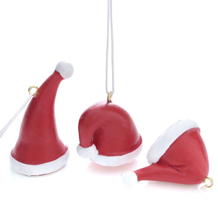 83234 12 x Baumhänger "Weihnachtsmütze" aus Polyresin 3 x 5 cm