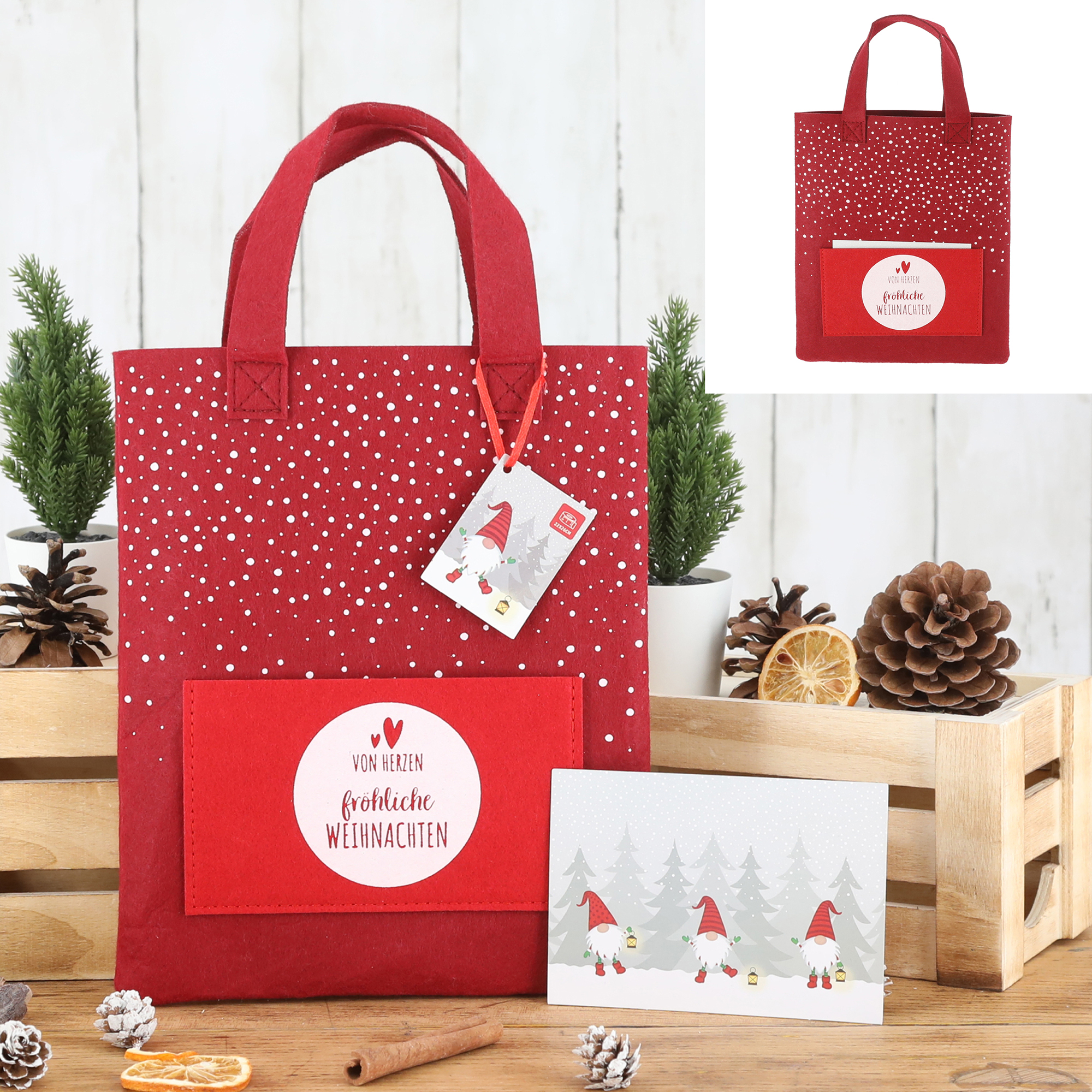 68445-Kopie-Kopie 3 x Filz-Geschenktasche "Von Herzen fröhliche Weihnachten" 22 x 26 cm