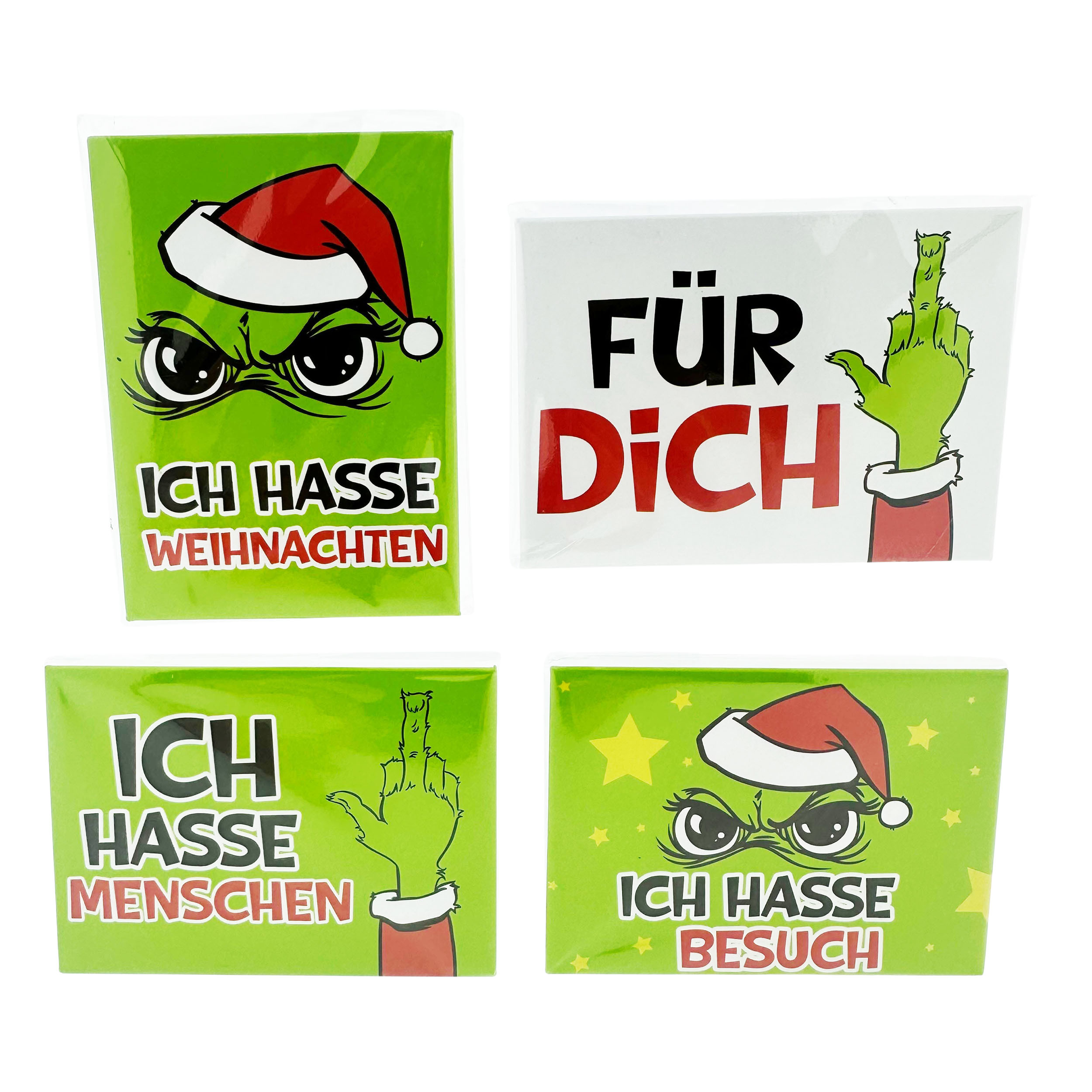 02584_ 4 x Kühlschrankmagnet "Festtagsmuffel" 4 Designs - 9 x 6,5 cm
