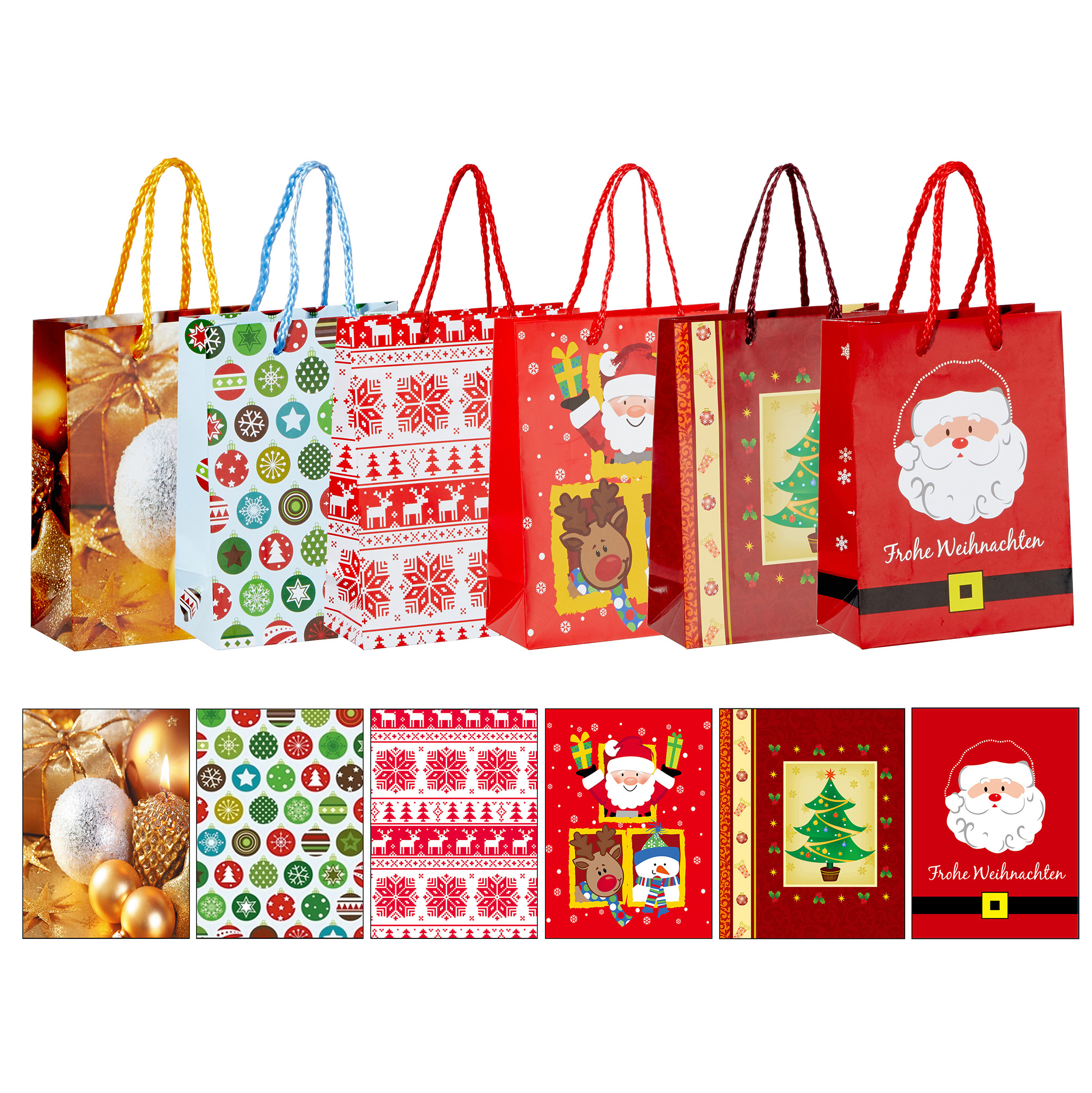 15109_15108_15107_ 12 x Geschentüten für Weihnachten in 6 Modellen sortiert