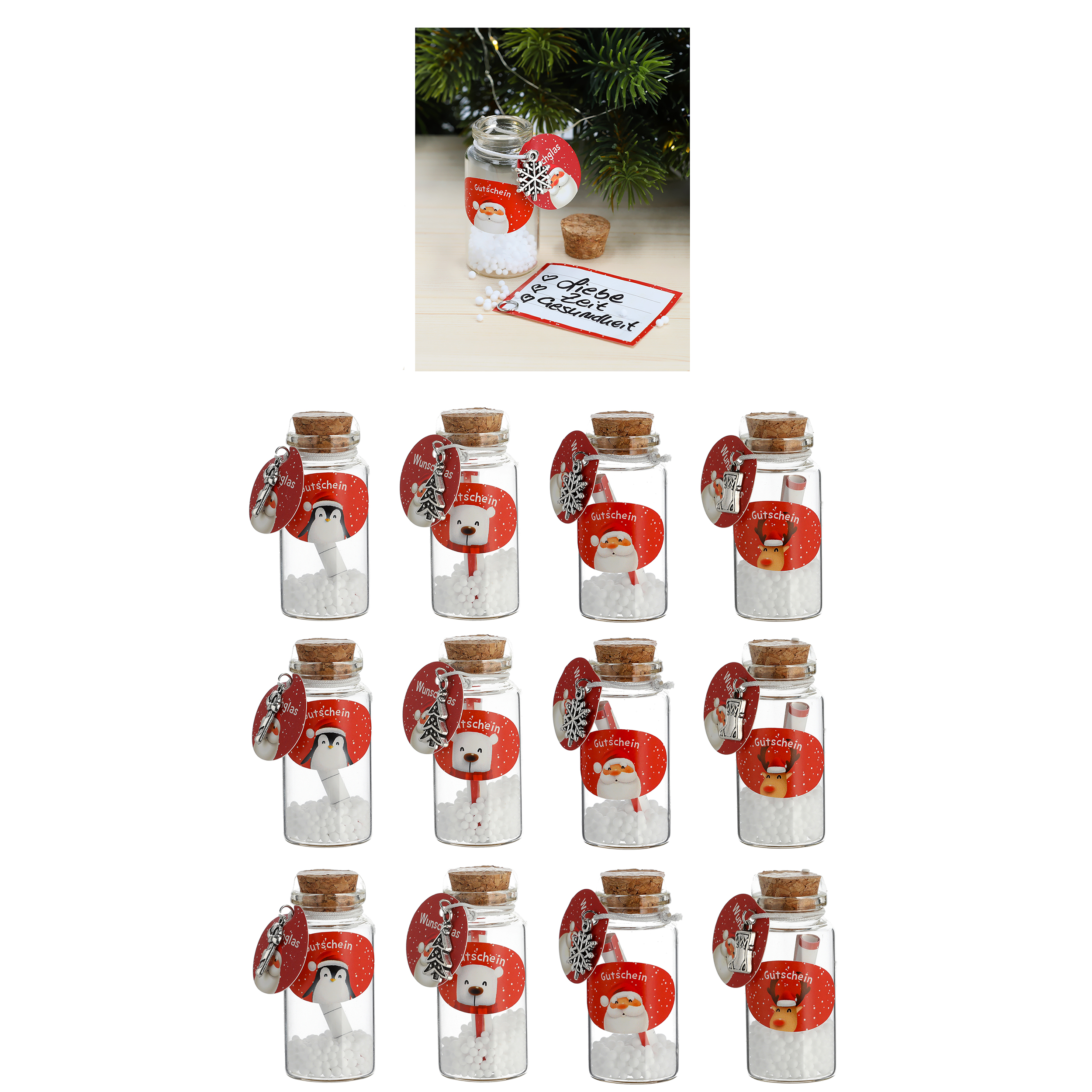 Glasröhrchen-Set "Fröhliche Weihnachten" H 6 cm für Gutschein oder Geldgeschenke