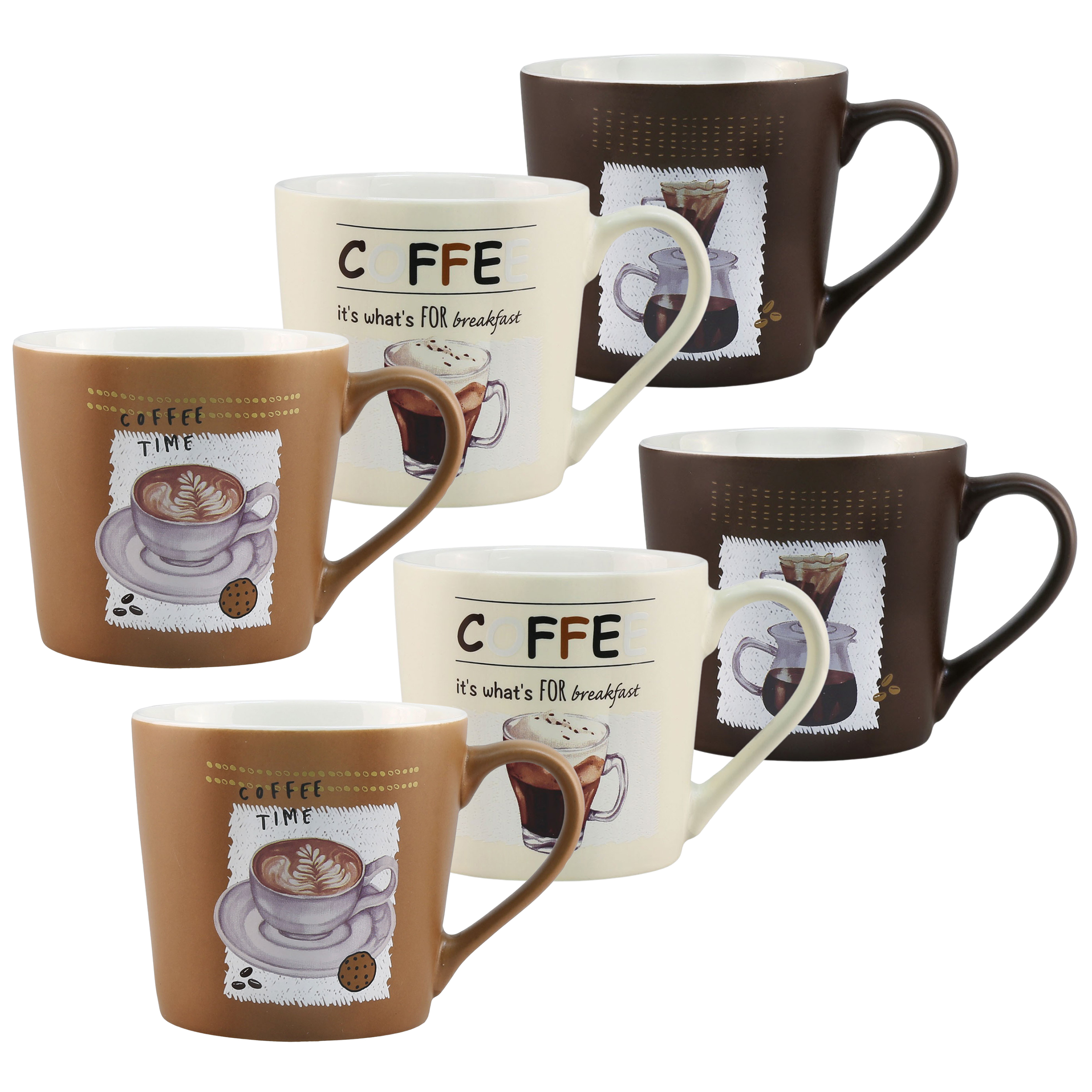 5135977-6er 6-tlg. Set große Kaffeetassen im Retro-Look 390 ml