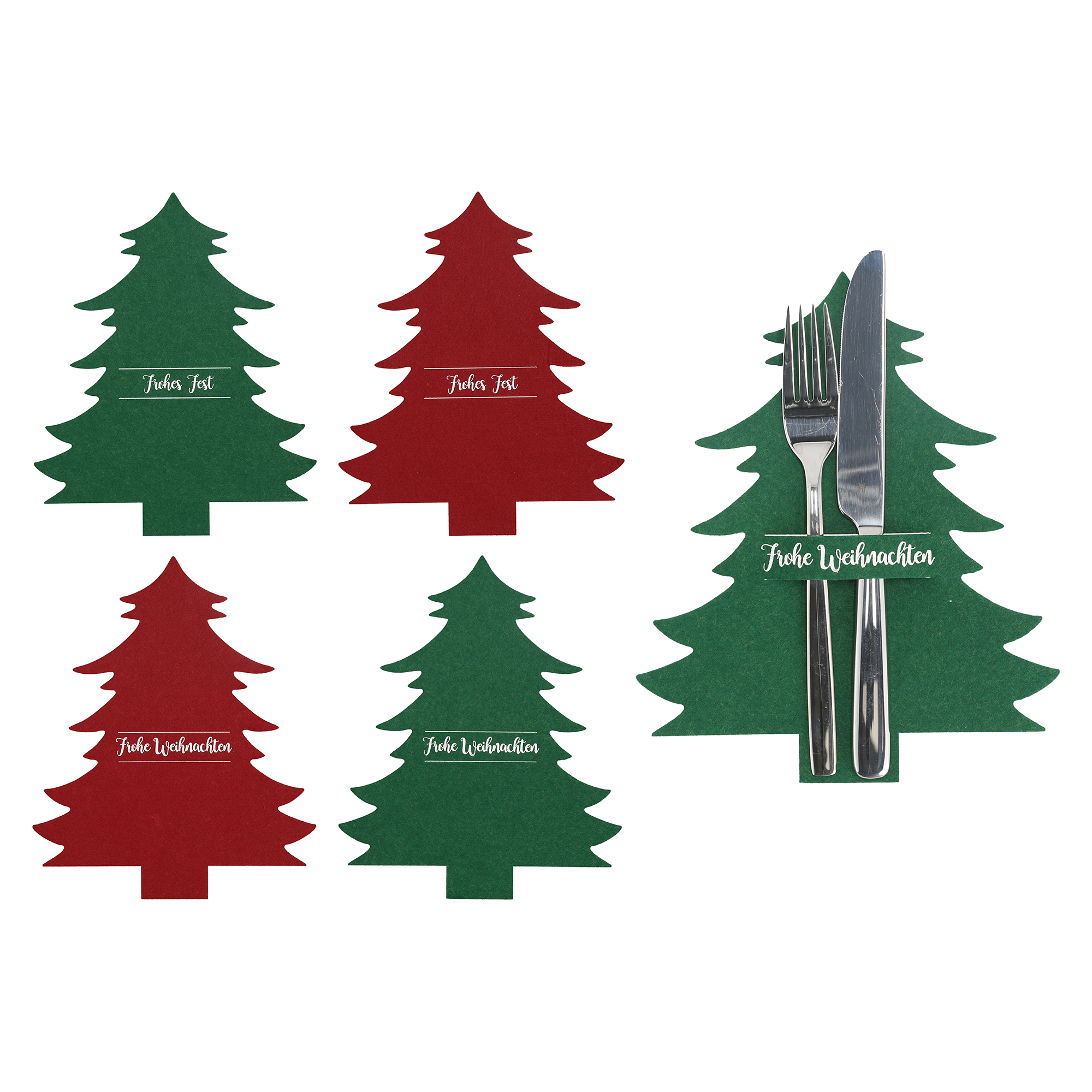 69305_ 6 x Besteckhalter aus Filz in Tannenbaum-Optik
