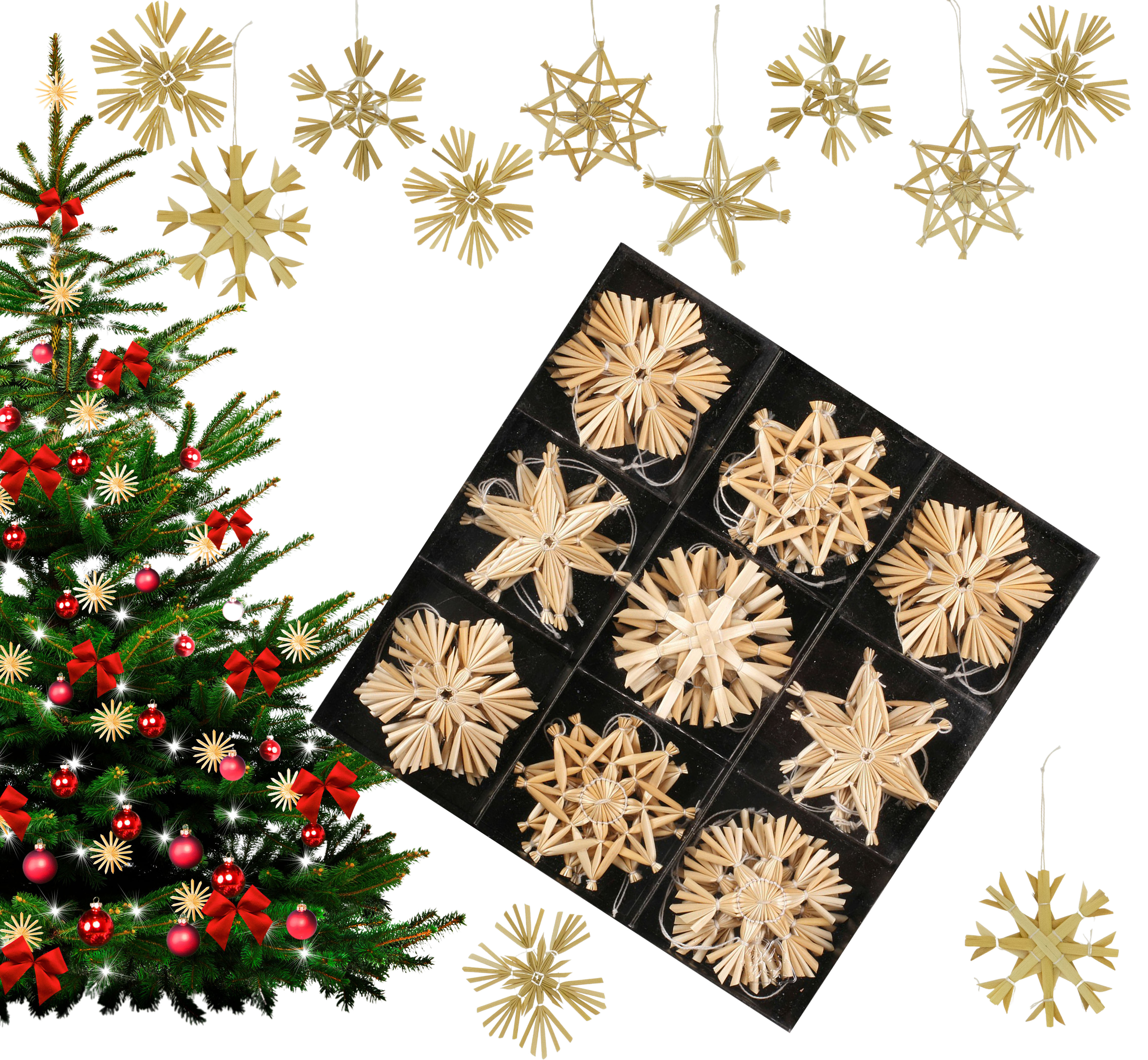 39SSX05_originall-Kopie 27 Stück Strohsterne zum Hängen 6 cm - Baumschmuck