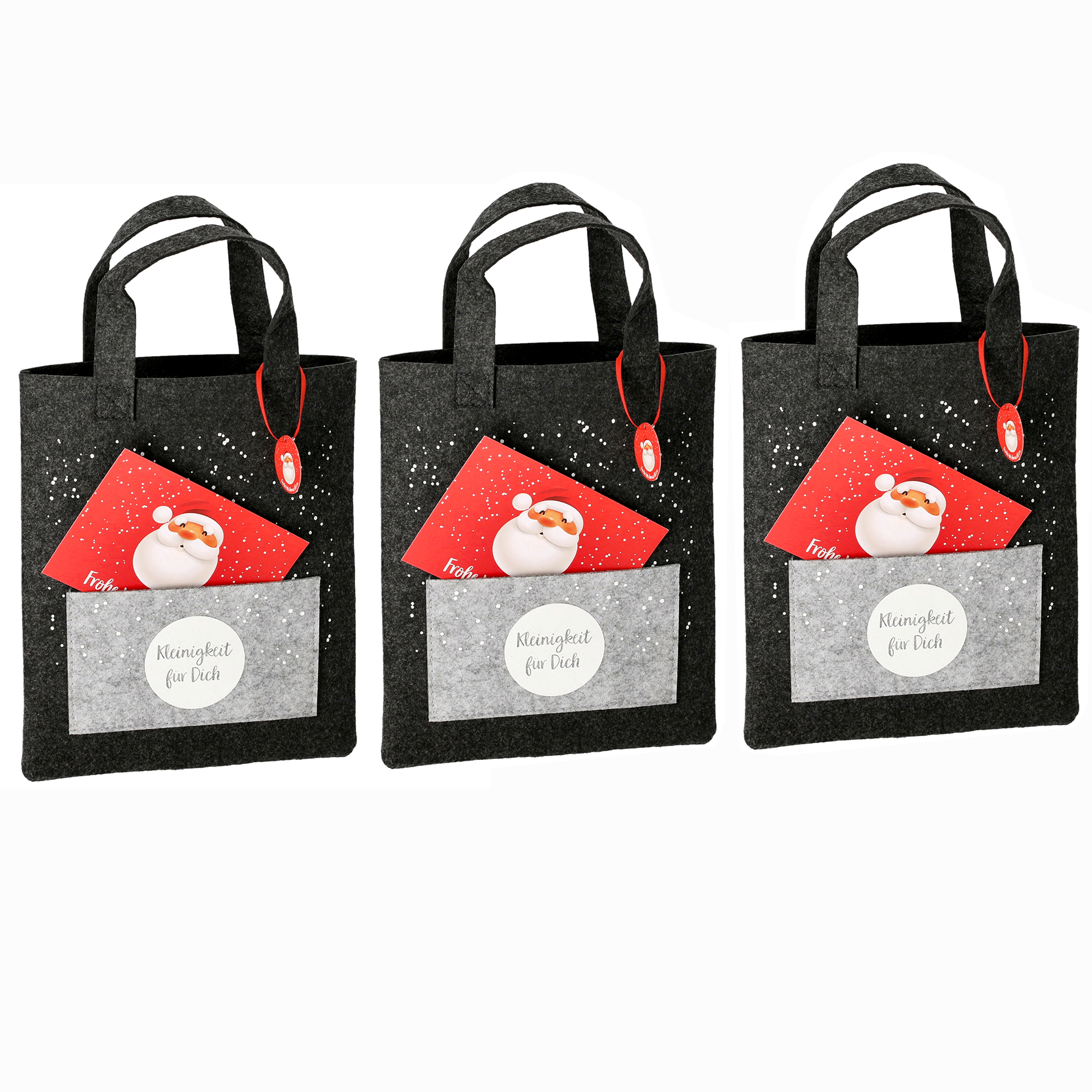 68244_3er 3 x Filz-Geschenktasche "Kleinigkeit für Dich" inkl. Weihnachtspostkarte 22 x 26 cm