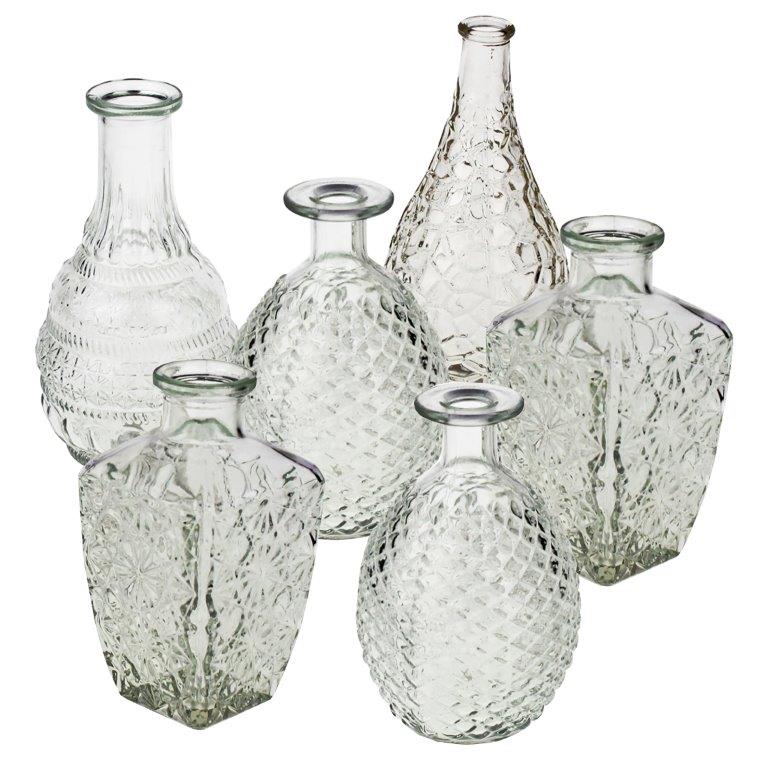 45813_vasen-6er 12-tlg. Set Vasen aus Glas im Vintage Look in verschiedenen Größen