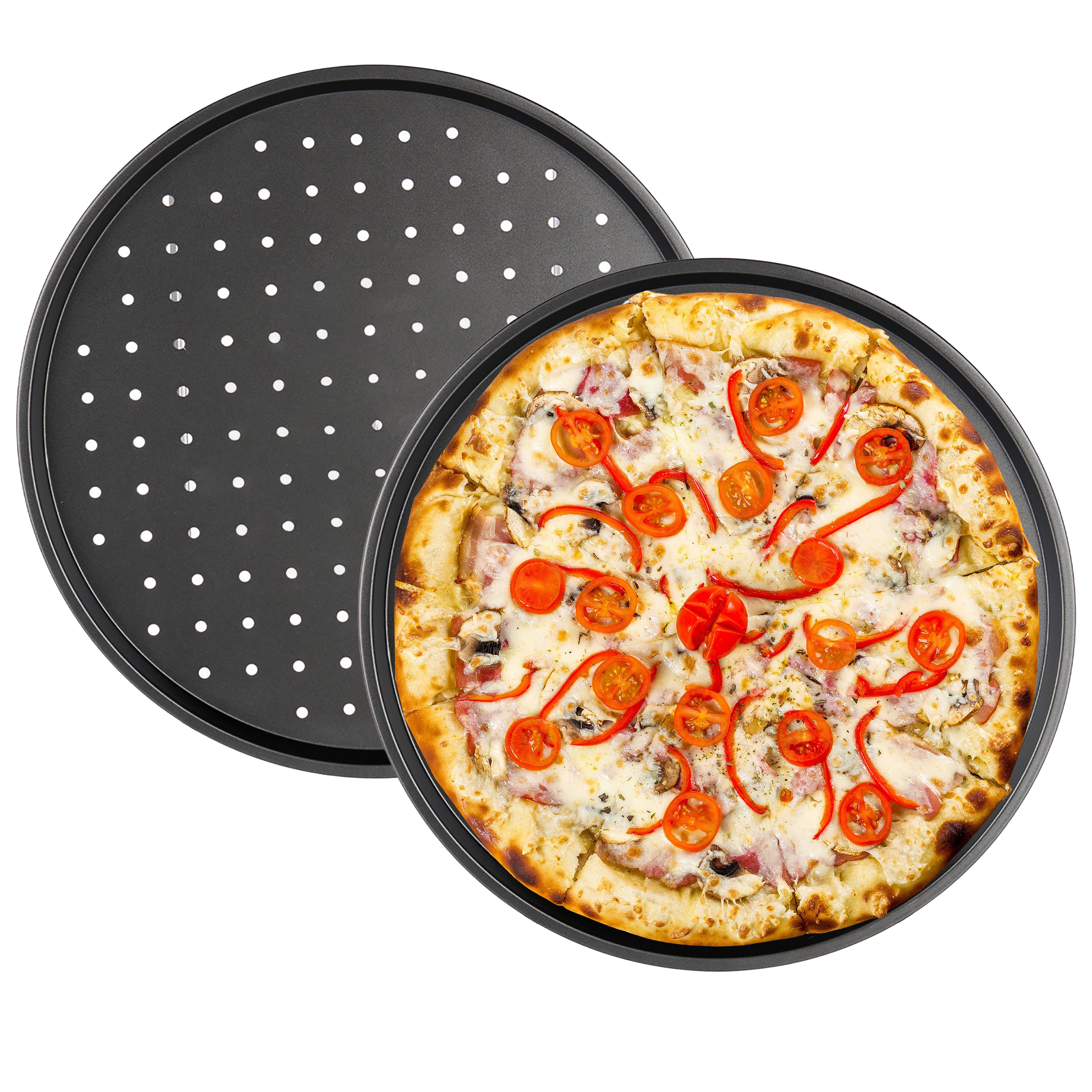 81205_2er Pizzablech mit Löchern aus Carbonstahl Ø 33 cm