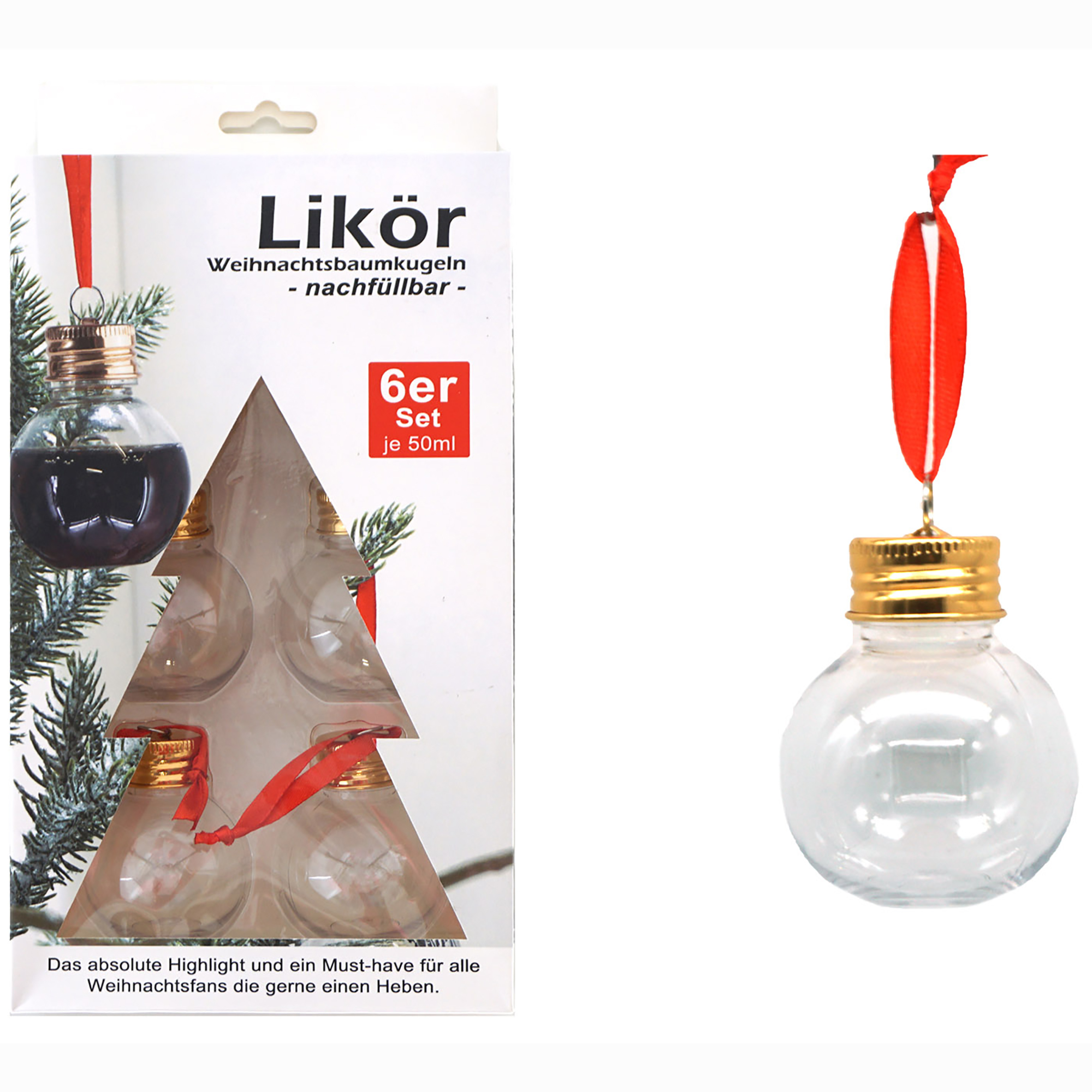 10782-10683_ 6er Set Likör-Weihnachtskugeln zum Befüllen 50 ml