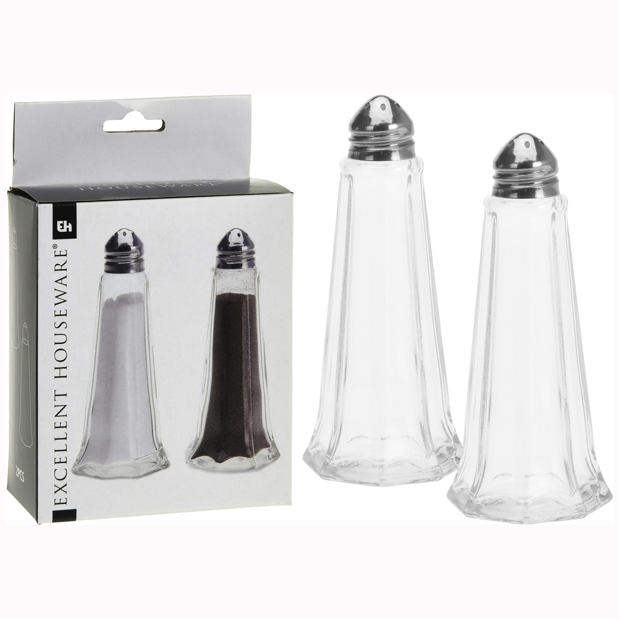 Salz- und Pfefferstreuer aus Glas mit Deckel aus Edelstahl