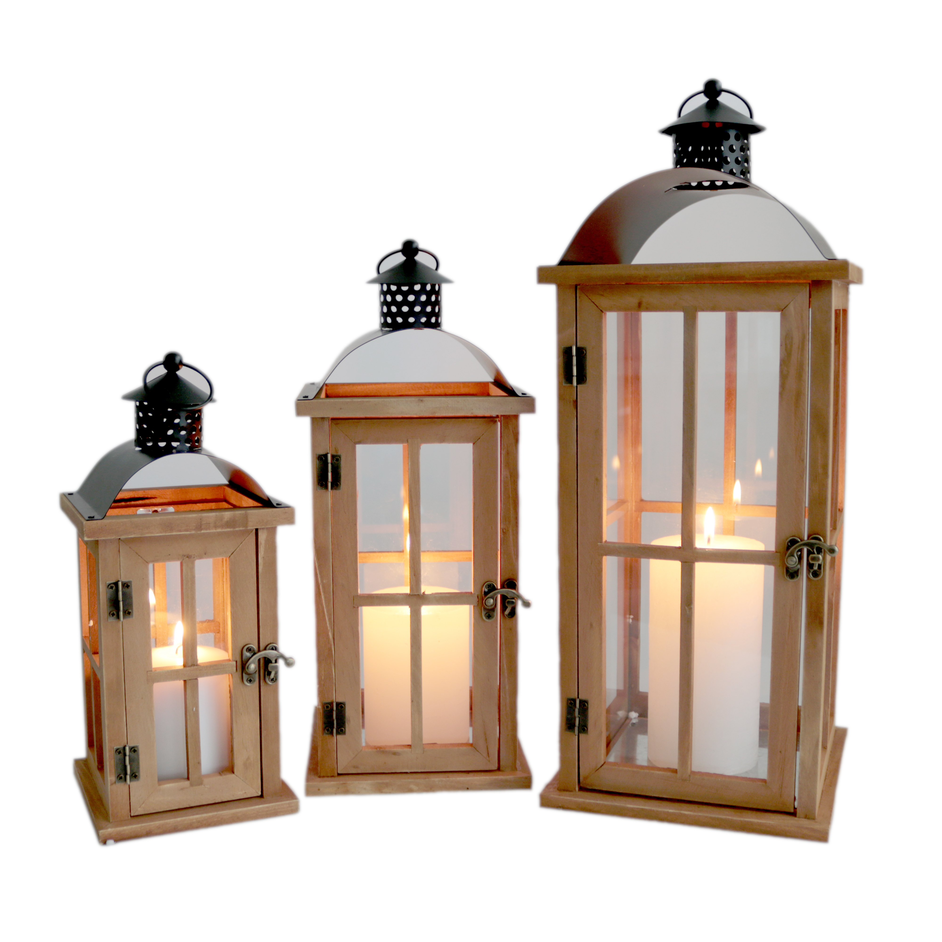 94730 Laterne aus Holz mit Metalldach und Tragering