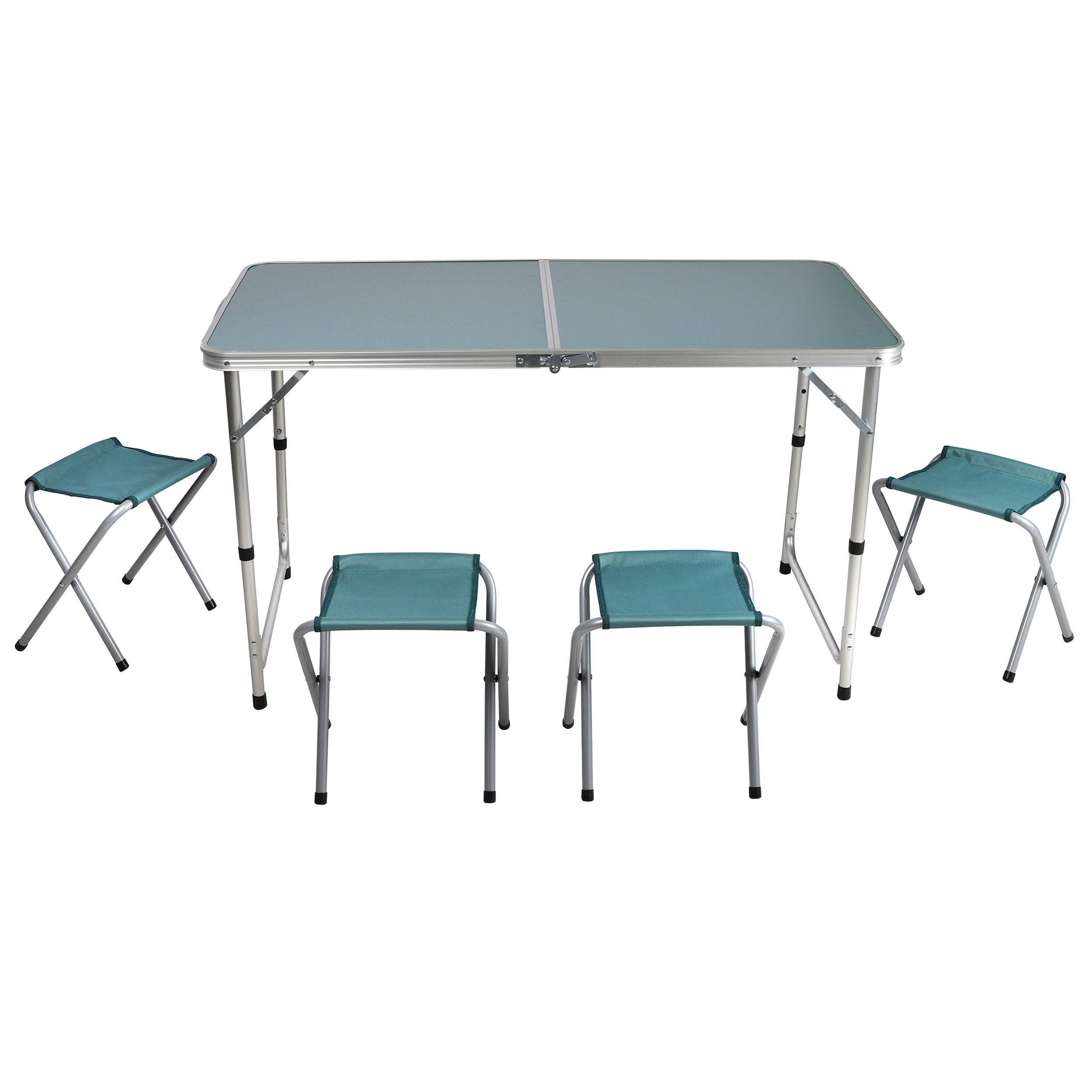 Großer Camping-Tisch 3 Stufen verstellbar mit 4 Hockern 120 x 60 x 70/62/55 cm L/B/H