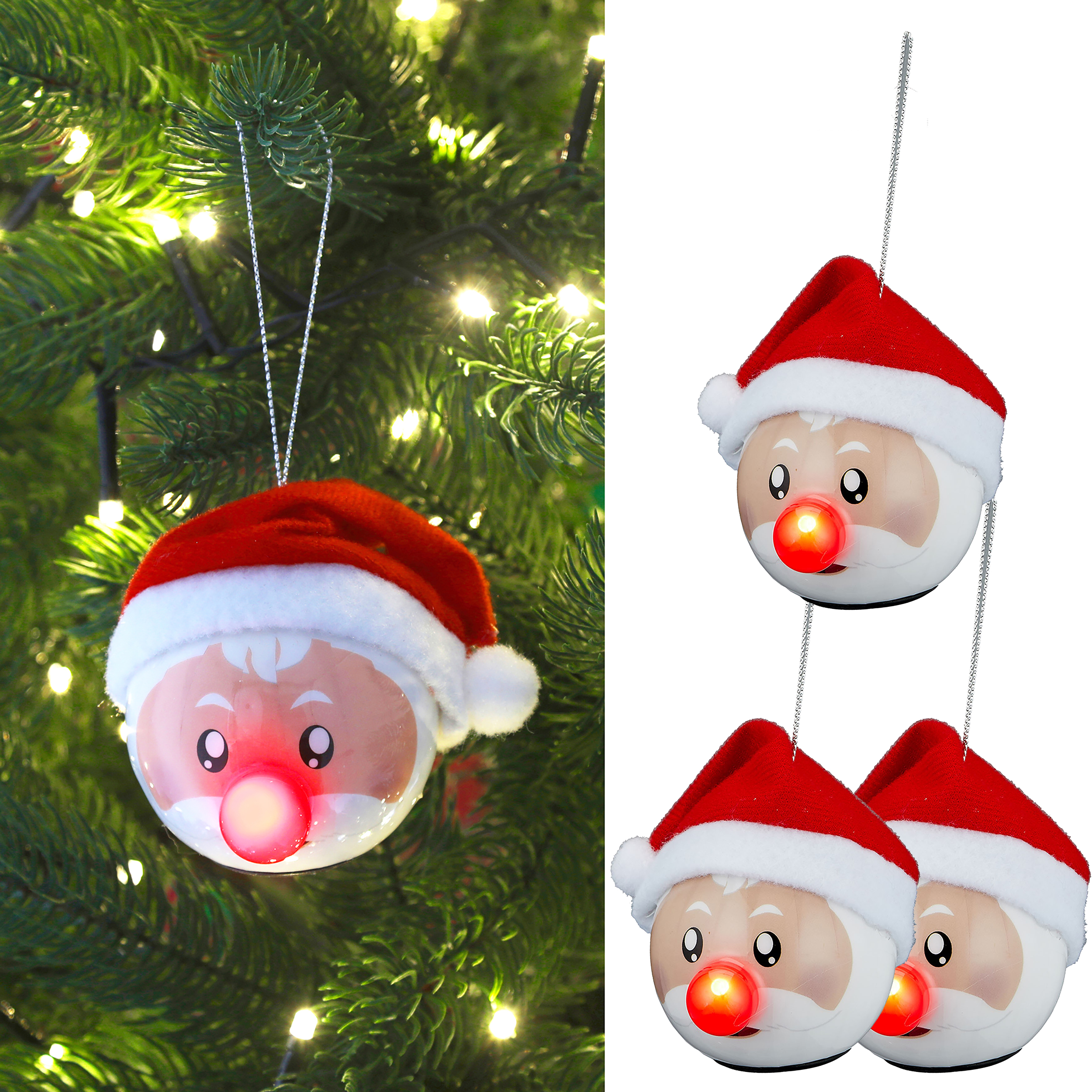 64376_-Kopie-2 3 x LED Christbaumkugeln Nikolaus mit blinkender LED-Nase Ø 6,5 cm