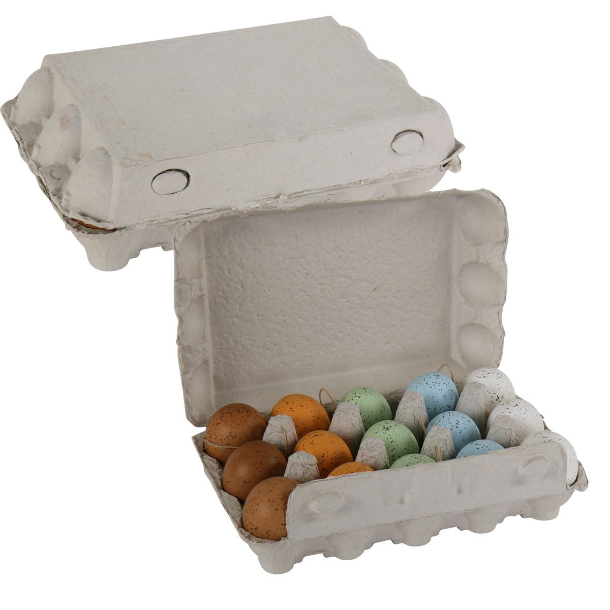 522246_0 15 Stück echte Eier in Pastellfarben zum Hängen in Pappbox